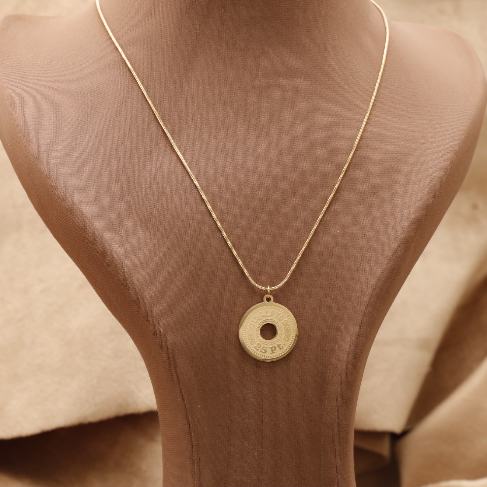 Gold Snake Chain Egyptian Coin Necklace KAR34 – عقد عملة مصرية 25 قرش