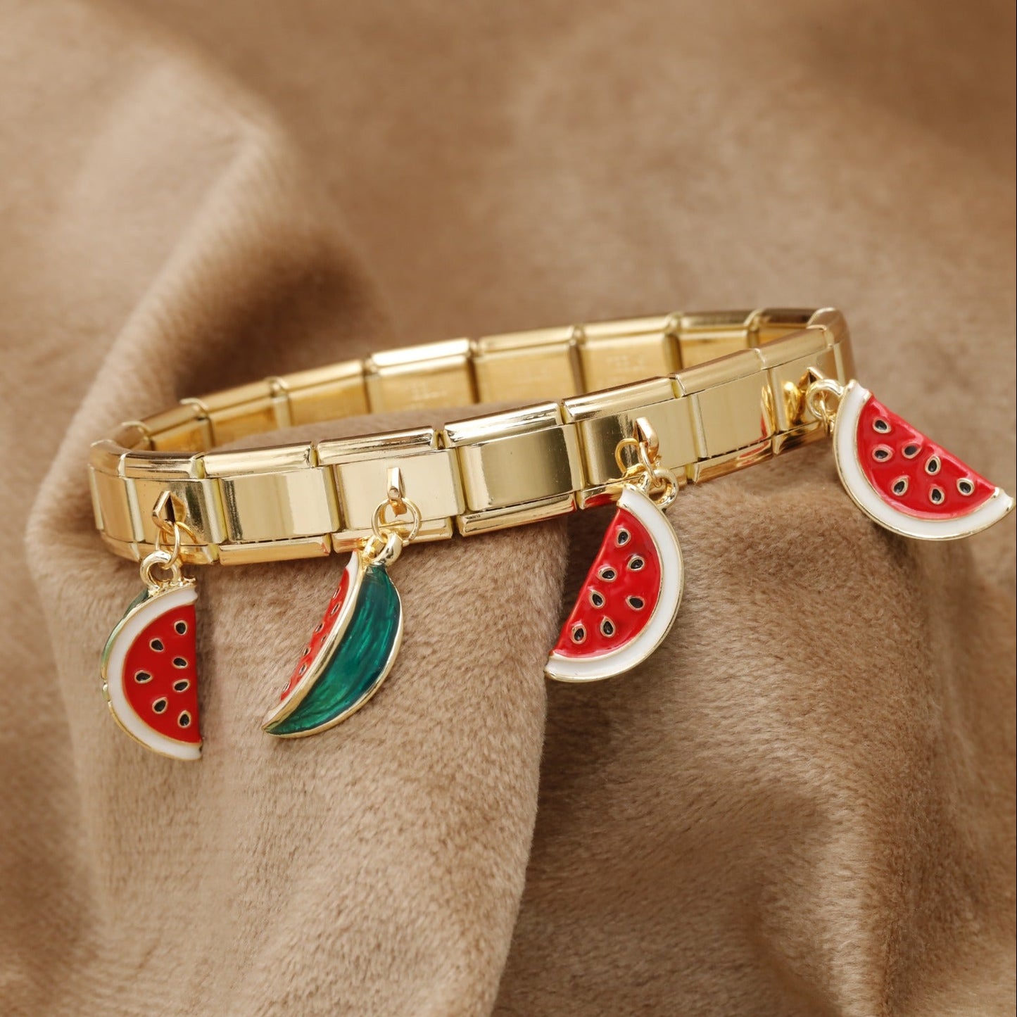 Gold Italian Charm Bracelet Watermelon Enamel Charms KAR47 – إسوارة بطيخ ذهبية
