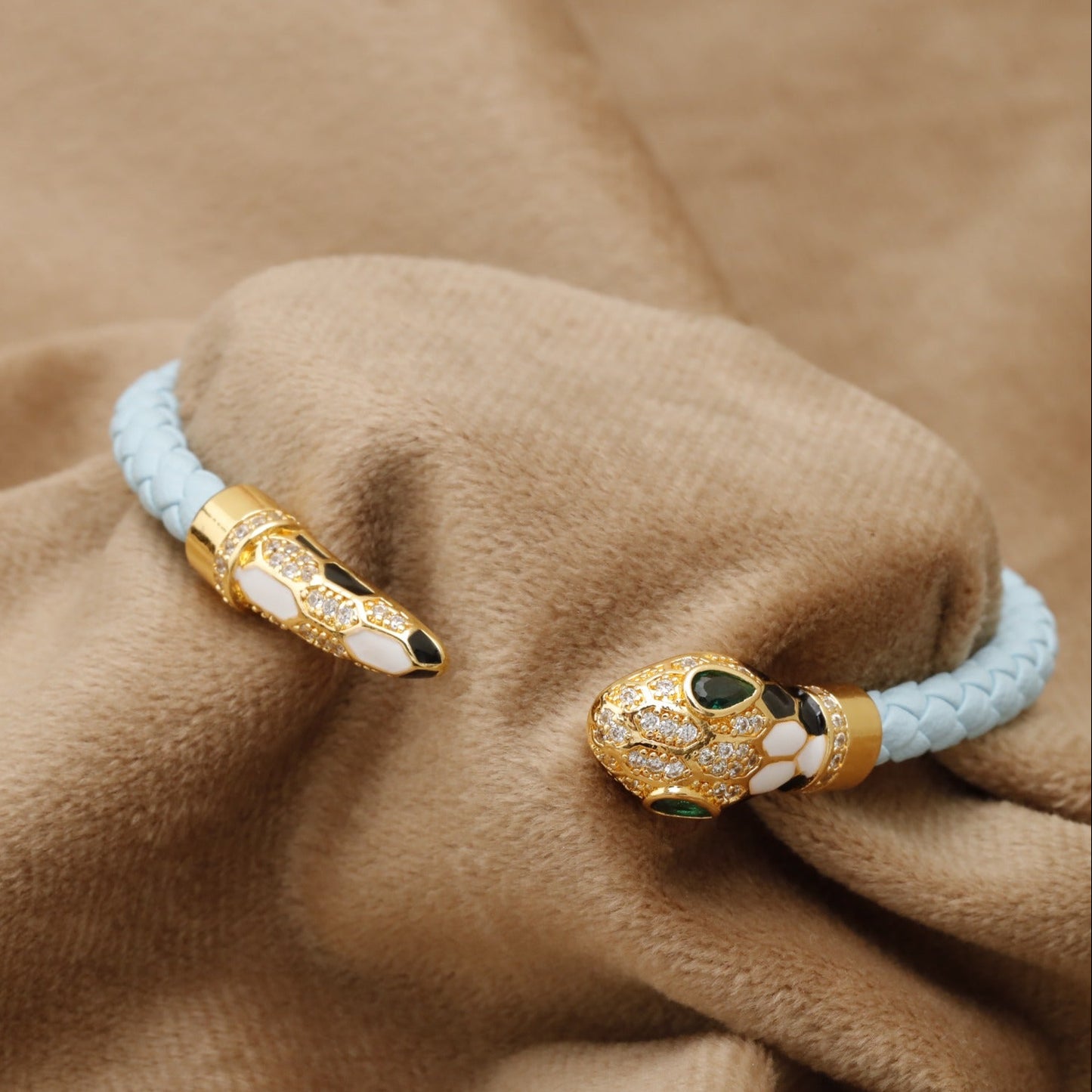 Light Blue Braided Leather Snake Head Bangle KAR50 – إسوارة جلد أزرق ثعبان
