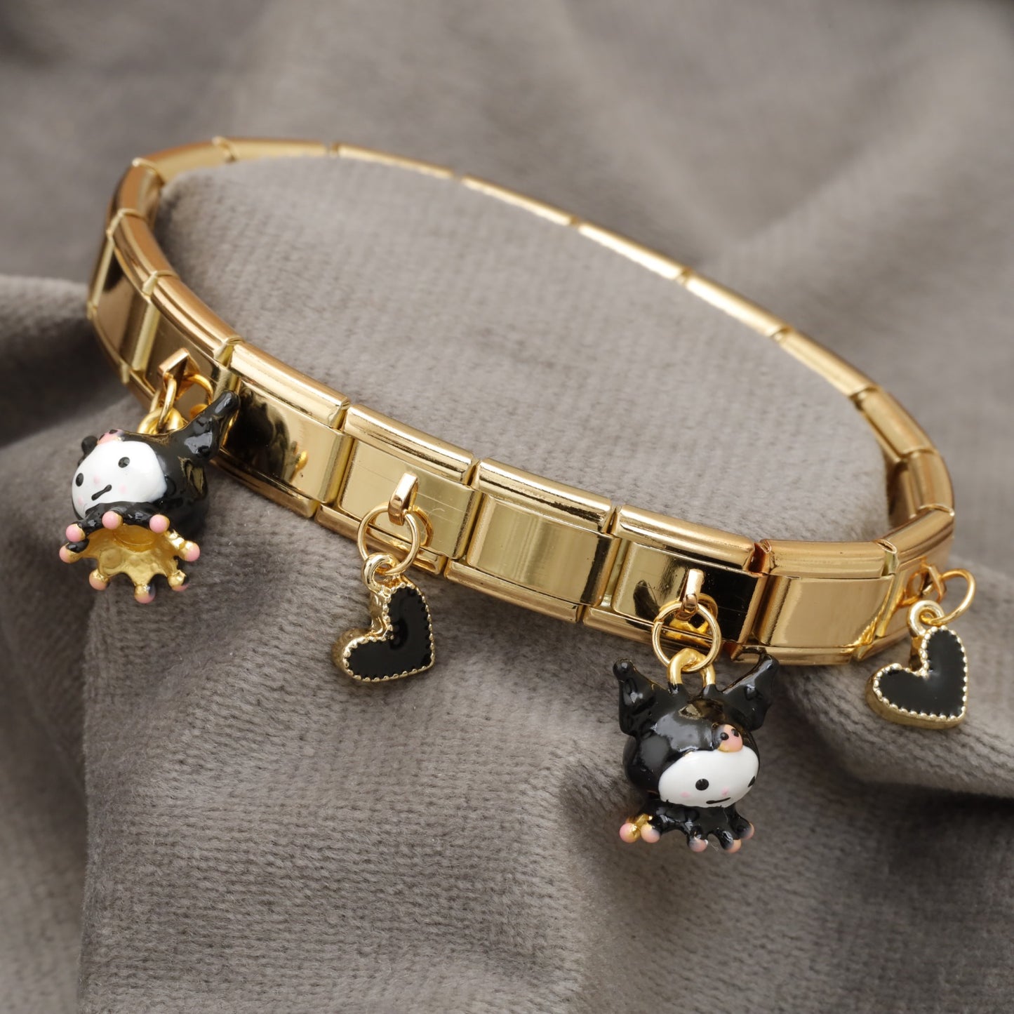 Gold Italian Charm Bracelet Kuromi Black Heart Charms KAR59 – إسوارة كورومي ذهبية