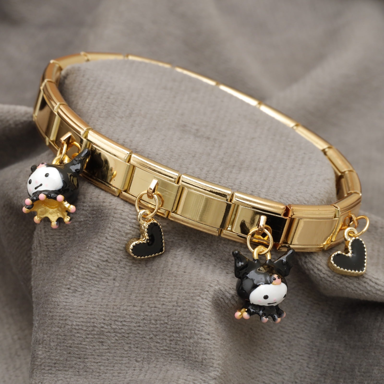 Gold Italian Charm Bracelet Kuromi Black Heart Charms KAR59 – إسوارة كورومي ذهبية