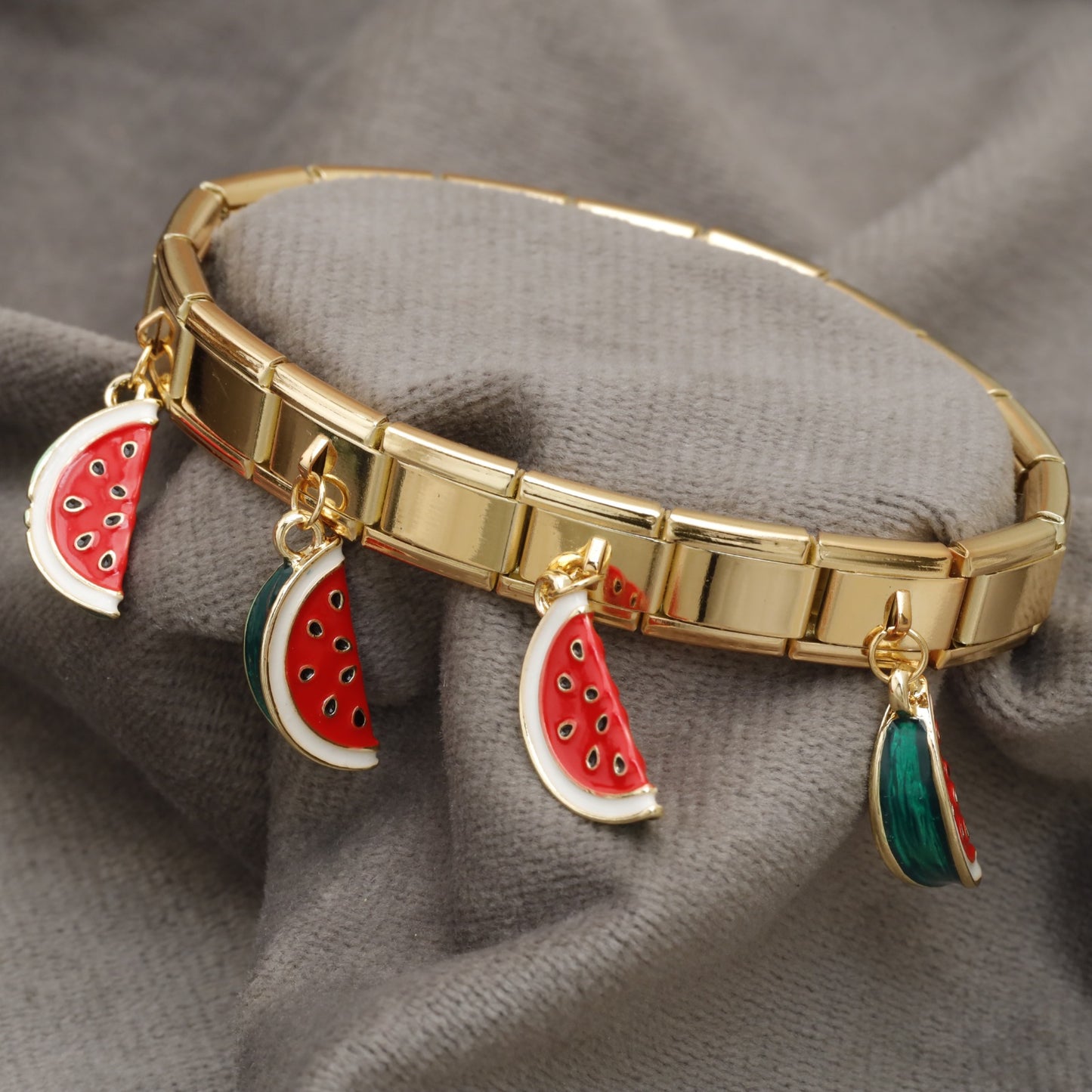 Gold Italian Charm Bracelet – Watermelon Enamel Charms | KAR47