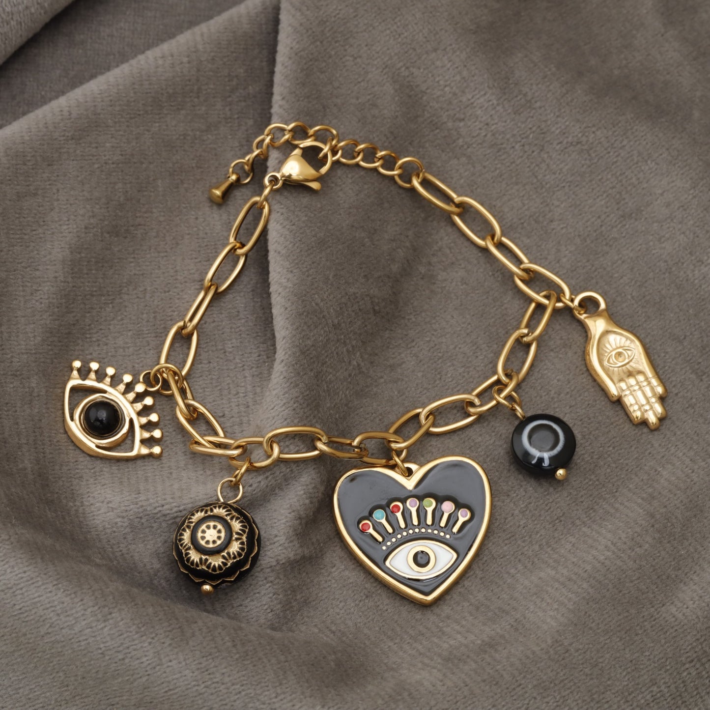 Grey Evil Eye Heart Charm Bracelet KAR96