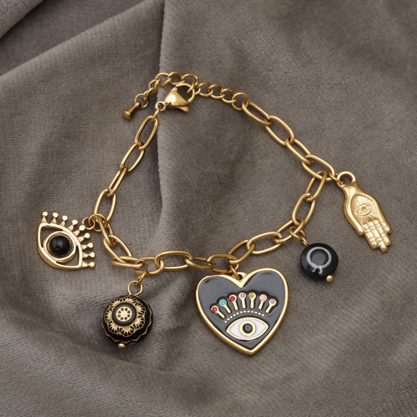 Grey Evil Eye Heart Charm Bracelet KAR96