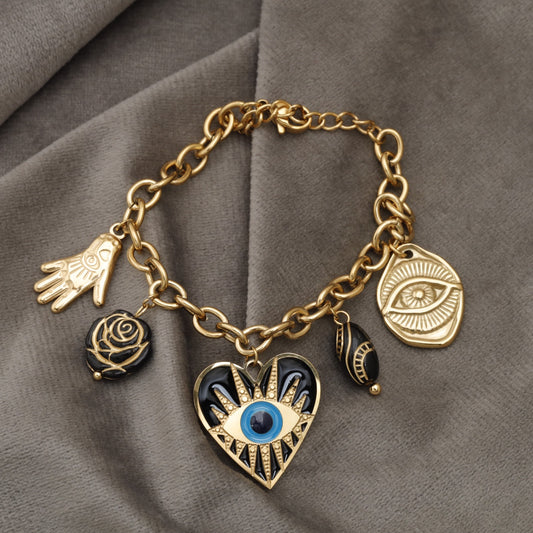 Dark Evil Eye and Rose Charm Bracelet KAR91