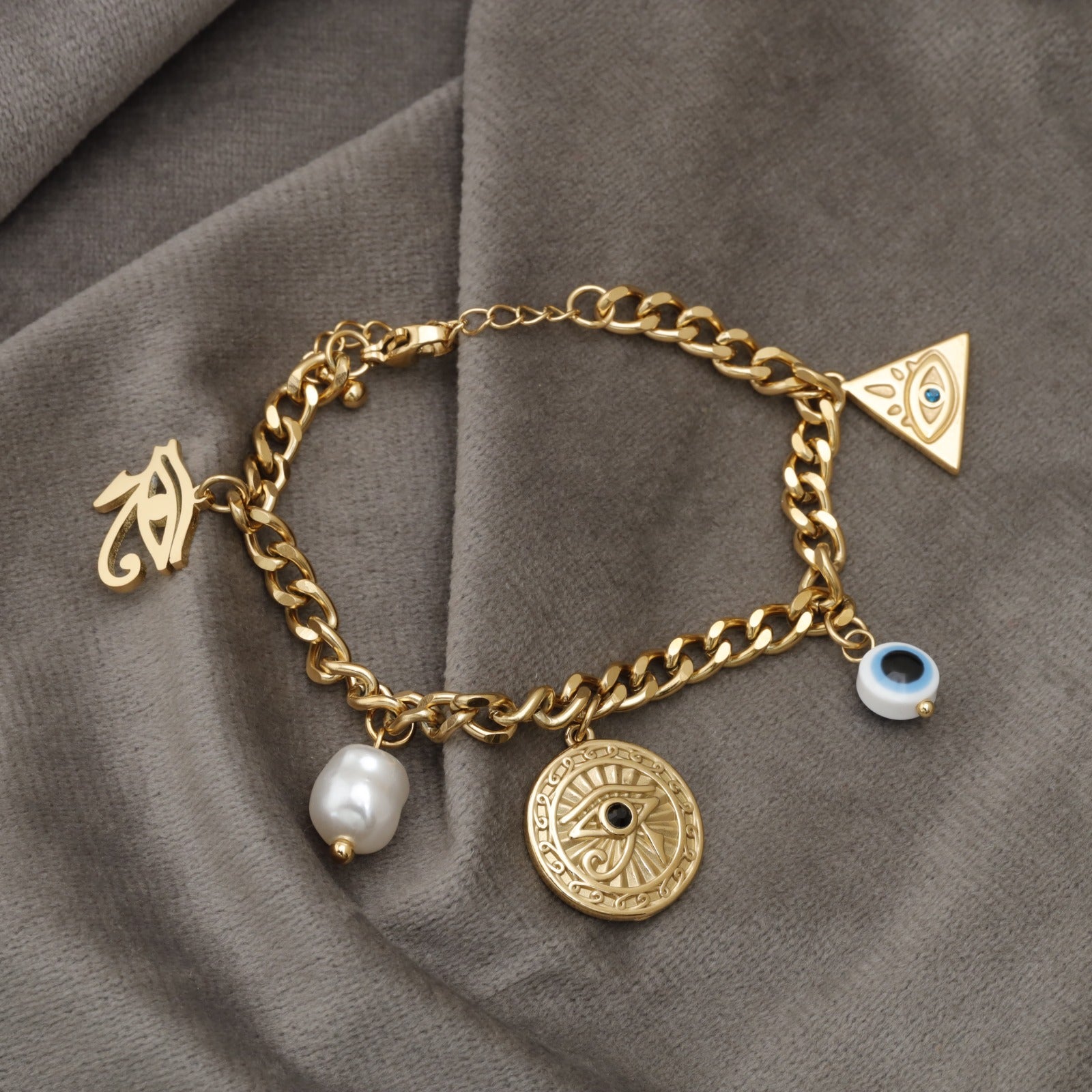 Eye of Horus and Pearl Charm Bracelet KAR92